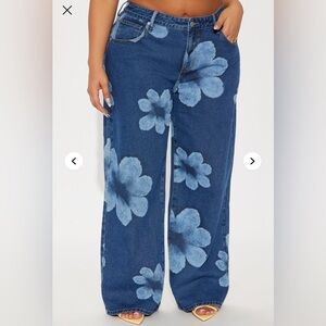 Fashion Nova Born To Bloom Baggy Denim Jeans - Dark Wash Women’s Size 9 New